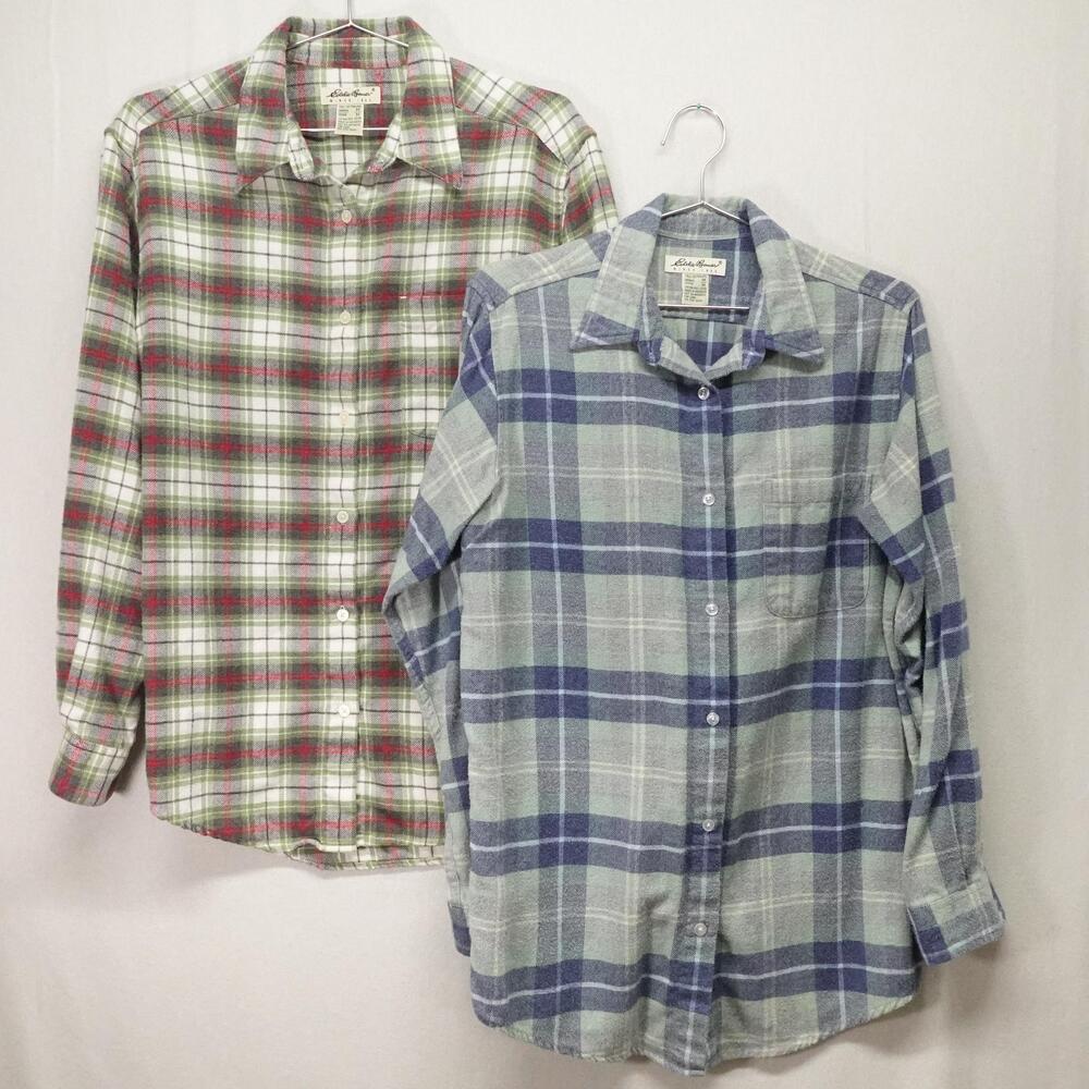 Eddie Bauer Flannel Shirt Womens Tall Medium Plaid Button Up Lot of 2